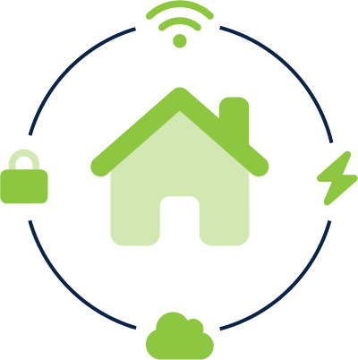 SmartHomeLarge Graphic of smart home with icons of different features