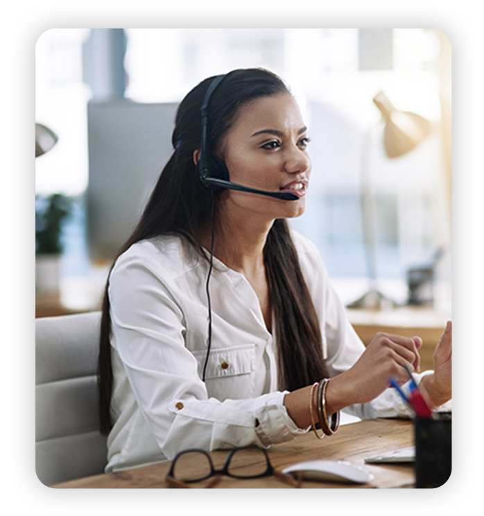 Woman working in customer service with headset
